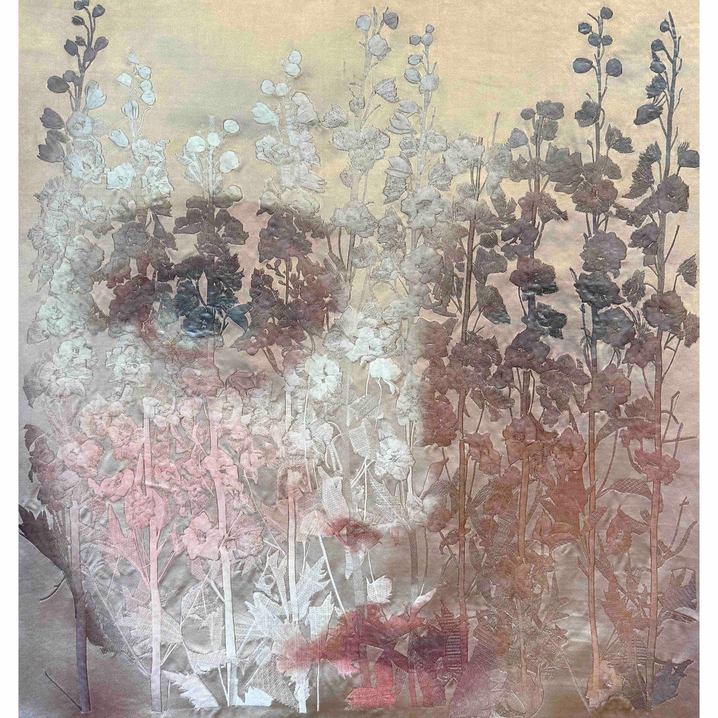 Silk Wall hanging Girl with Delphiumiums