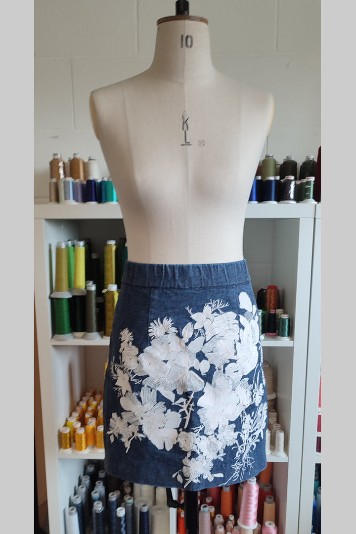 Sample Sale Embroidered denim mini skirt